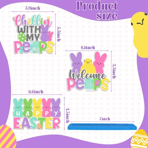 3Pcs Happy Easter Table Sign Decoration Wooden Bunny Bunny Tabletop Centerpiece Chillin with My Bunny Easter Table Topper Spring Party Bunny Sign for Home Office Easter Holiday Party Table Supplies