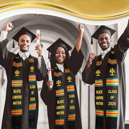 Geyoga Graduation Stole Kente Stole Black Authentic African Art 72" x 4.8" for Adult College Unisex Grads Celebrate - style: Black Lawyers Matter