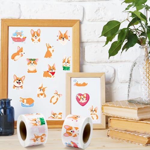 BeYumi Cute Corgi Roll Stickers - 1000Pcs Corgi Stickers in 2 Rolls Waterproof Vinyl Cute Fancy Pets Dogs Animal Decals for Cars Phone Laptop Bottle Notebook Luggage Computer Envelope Decor for Kids - style: Corgi