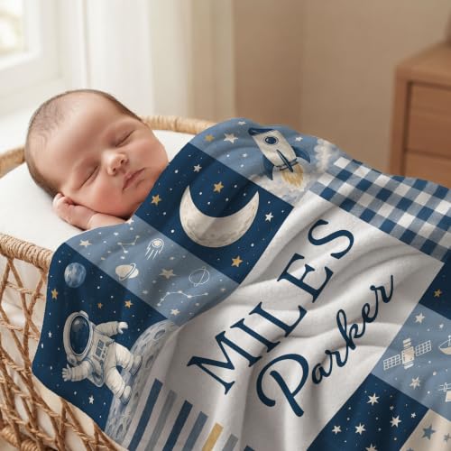 Personalized Space Baby Blanket, Custom Galaxy Baby Blanket - color: Blue #13