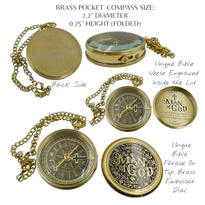 Handmade Religious Brass Compass Gift with Engraved & Embossed Faith Messages – Inspirational Christian Religious Gift Keepsake for Baptism, Confirmation, Christening, First Communion or Christmas - style: Man of God – Edition 2