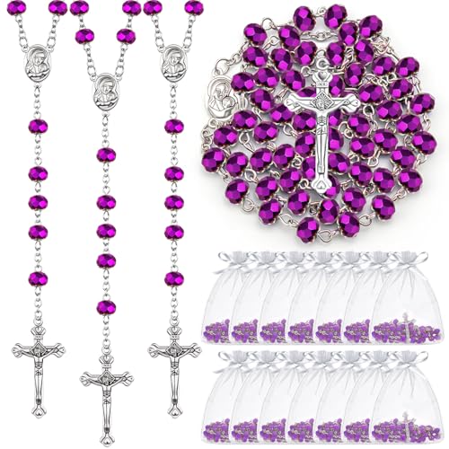 ROCEEI 12/24 Set Catholic Rosary Beads Necklace Bulk - color: Purple