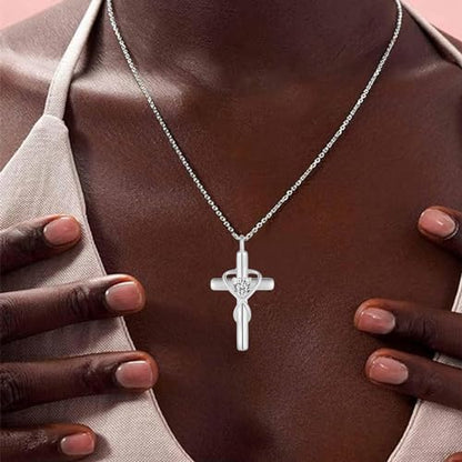 18K Gold Plated Cross Necklace for Women, 925 Sterling Silver Necklaces for Women, Infinity Heart Jewelry with 5A Cubic Zirconia, Anniversary Birthday Baptism Christian Gifts for Women Wife Her - color: White Gold