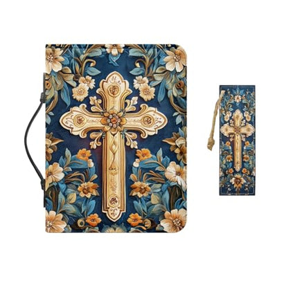 Bible Cover Case for Women Men Large Size Bible Holder with Bookmark Bible Carrying Case ladies Bible Bag,Size M-2XL - color: Blue Cross, size: X-Large