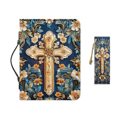 Bible Cover Case for Women Men Large Size Bible Holder with Bookmark Bible Carrying Case ladies Bible Bag,Size M-2XL - color: Blue Cross, size: XX-Large