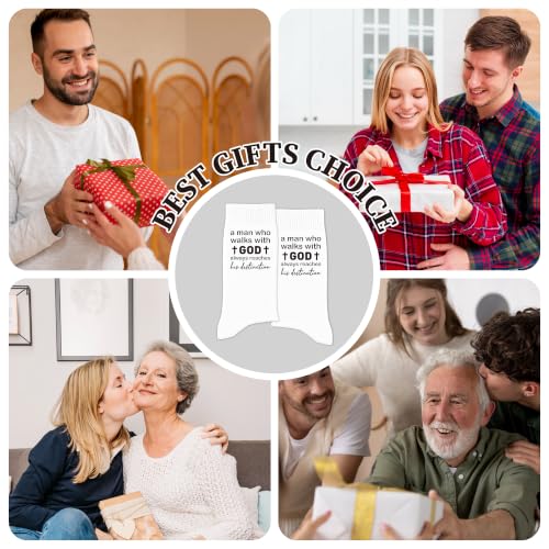 Christian Socks for Men Biblical Gifts for Dads Grandpa Husband - color: White