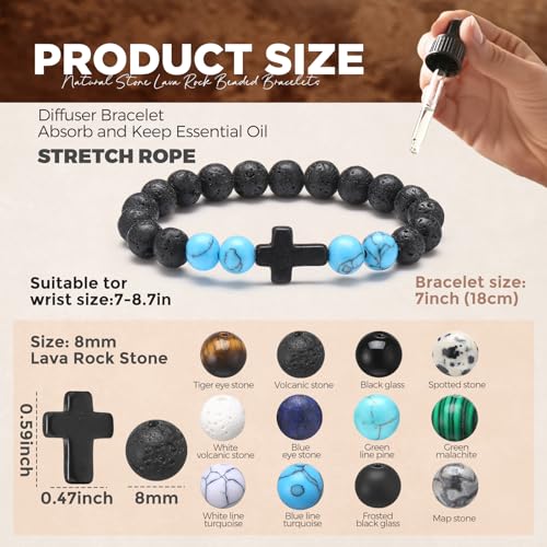 Huquary 24 Pcs Cross Beaded Bracelets, 8mm Christian Stone - color: Classic
