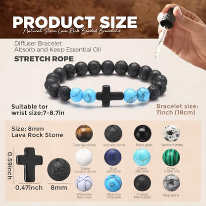 Huquary 24 Pcs Cross Beaded Bracelets, 8mm Christian Stone - color: Classic