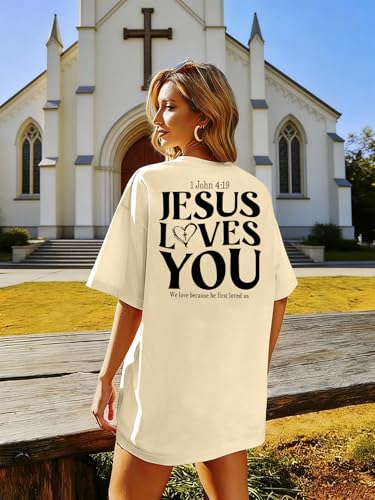 Christian Shirts for Women Oversized Faith Jesus Shirt Inspirational Tops - color: Apricot1, size: Large
