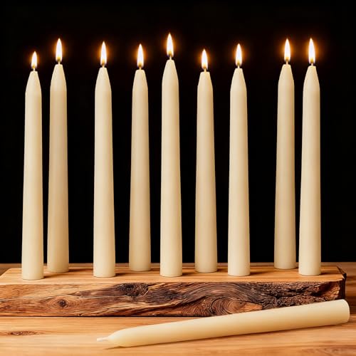 10-Pack 8" Cream White Pure Beeswax Taper Candles, Holiday & Home Decor - color: White, size: 8“