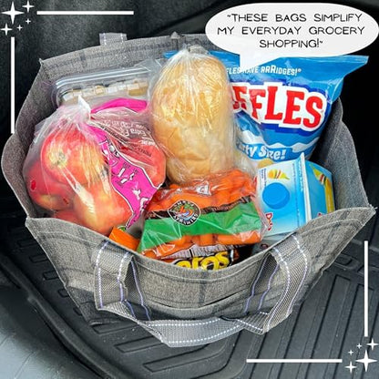 VENO 4 Pack Large Grocery Bag Reusable Shopping Bags with Hard Bottom - color: Windowpane