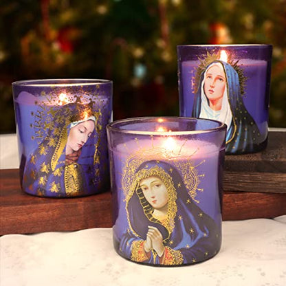 Jar Candles Rosemary Scented Soy Candle Set of 3 Blessed Virgin Mary Devotional Vigil Candles Long Lasting Burn for Catholic Church Home Altar Religious Prayer Spiritual Meditation - color: Religious Theme