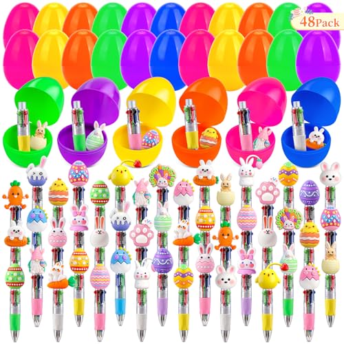 48 Pack Easter Eggs Bulk with Multicolor Pen in One - Easter Egg Fillers & Easter Party Favors, Non-Candy Basket Stuffers for Egg Hunt Gift - color: Multicolor