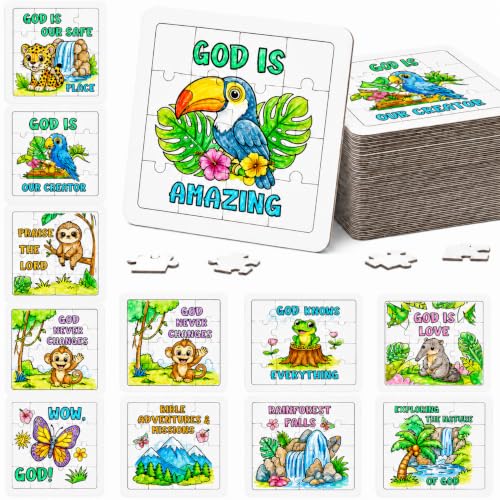 Cinrobiye 24 Pcs Rainforest Falls VBS Coloring Puzzle Kit, Christian Jungle Animal Puzzle Crafts for Vacation Bible School, Sunday School, Church Activities and Faith-Based Group Events - color: Rainforest Falls