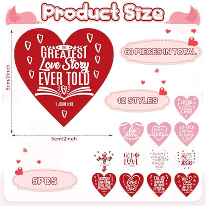 AceOrbit 60 Pcs Acrylic Christian Valentine's Day Tree Ornaments, Double Sided Print, Heart & Cross Hanging Designs with Ropes Faith Based Love Tokens for Couples, Church Gifts, Wedding Favors