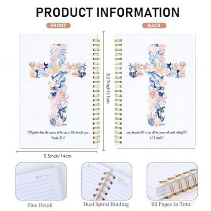 Cross Bible Journal Notebook, Christian Gifts for Women, Seashell Christian Spiral Note Book, Psalm 93:4 Religions Gifts Hardcover Journaling for Church Notes 5.5x8.3 Inch - color: Seashell Cross