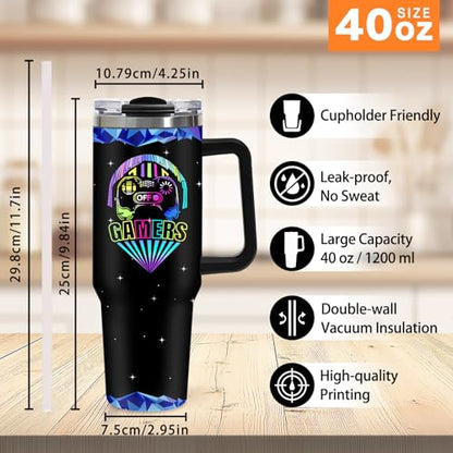 40oz Gamer Insulated Tumbler, Gaming Gifts for Boys Teenager Men, Gradient Gamepad Coffee Mug, Double Wall Stainless Steel Travel Cup with Handle Straw, Game Controller Present for Son Teen Birthday - color: Game-D-76