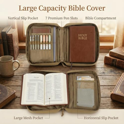 Tactical Bible Cover for Men, Large Bible Case with Shoulder Strap & US Flag Patch, Water Resistant Bible Carrier Bag with Handle, Multi Pockets for Church Study & Travel （Camo） - color: Camo