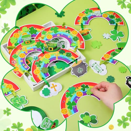 Funrous 48 Sets Crafts Kit Paper Crafts DIY Make Your Own Hanging Ornaments with Pompoms Diamond Stickers for Holiday Classroom Activities Party Favors, St. Patrick's Rainbow - style: St. Patrick's Rainbow