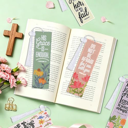 8 Pieces Christian Bible Verse Diamond Art Bookmarks 5d Christian Beaded Bookmark Acrylic Tassel Bookmark for DIY Making Beginners Adults Arts Craft Supplies (Floral Christian-1) - color: Floral Christian-1