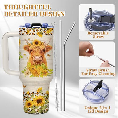 Just A Girl Who Loves Highland Cows, 40 oz Tumbler with Handle - color: HighlandCow-Yellow