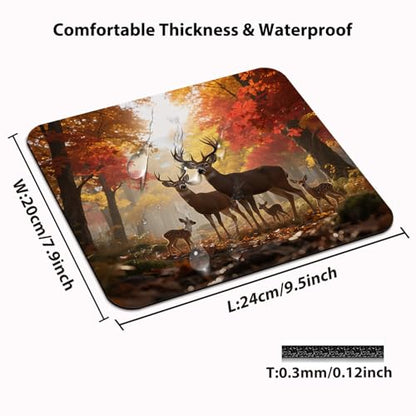 Whitetail Deer Family Autumn Forest Mouse Pad, Hunting Season Desk Mat - color: Custom Designs Art 041