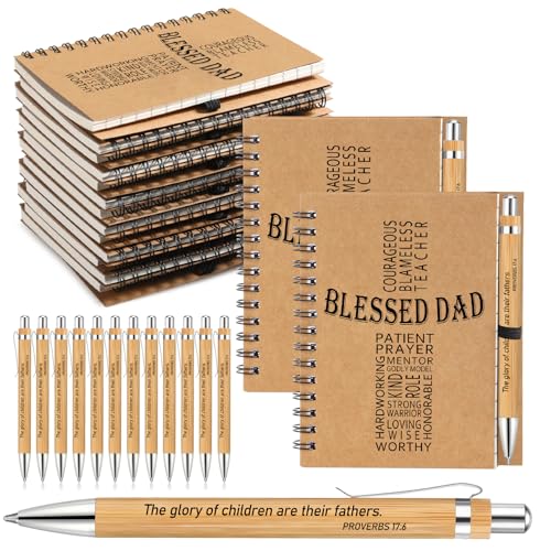 Sayglossy 10 Sets Pastor Appreciation Gift Blessed Dad Notebook and Pen - color: Brown, size: Blessed Dad