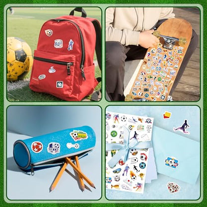 LINAYE 24 Sheets Soccer Stickers 1160 PCS Waterproof Self Adhesive Soccer Party Favors Supplies Team Rewards Gifts for Kids Adults - style: Soccer 24 Sheets