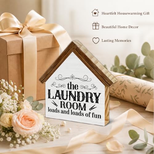 Laundry Room Decor, Loads and Loads of Fun House Shaped Wooden Sign - color: laundry