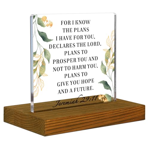 FSA Acrylic Bible Verse Desk Decor Plaque with Wood Stand - Jeremiah 29:11 - style: Jeremiah 29:11