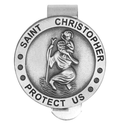 True Faith Jewelry Round St Christopher Medal Visor Clip for Car, Patron Saint of Travelers, Gift for New Driver, Fine Pewter (92% Tin) - size: St. Christopher (Round) 3