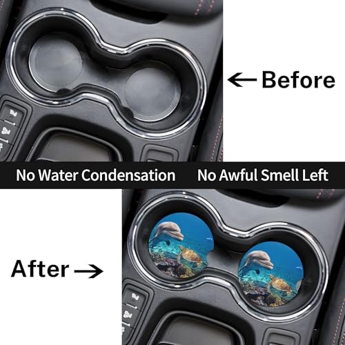 Dolphin Turtle Car Cup Holder Coasters 2 Pack 2.63" for Women - color: Blue