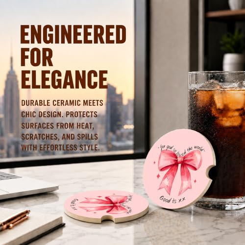 Pink Bow Christian Bible Car Coasters, Scripture Faith Cup Holders, 27 - color: Pink Bow Christian Bible