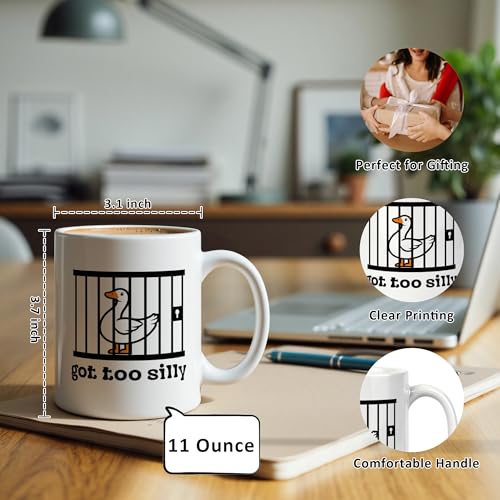 Funny Goose Mug 11 oz, Goose Lover Gifts Coffee Cups Ceramic, Got Too Silly Sarcastic Farm Animal Ceramic Mug for Coffee Tea Hot Cocoa Home Office Work - color: White