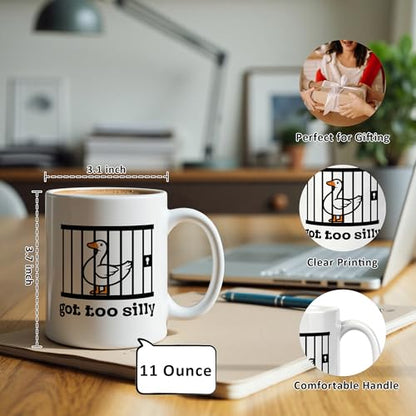 Funny Goose Mug 11 oz, Goose Lover Gifts Coffee Cups Ceramic, Got Too Silly Sarcastic Farm Animal Ceramic Mug for Coffee Tea Hot Cocoa Home Office Work - color: White