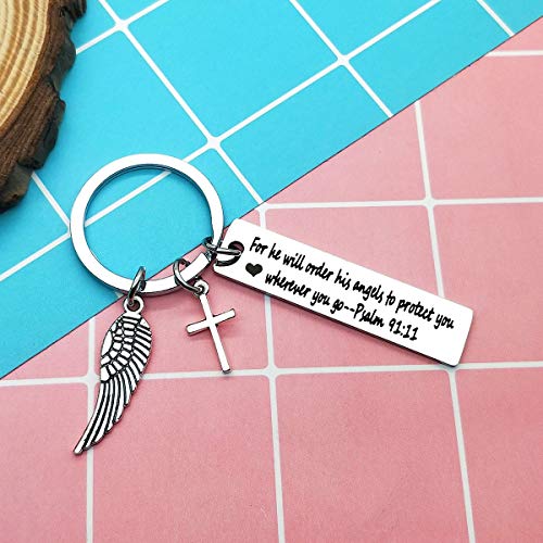 Bible Verse Keychain Religious Jewelry for He Will Order His Angels to Protect You Wherever You Go Faith Key Chain Christian Gift Religious Keychain Thanksgiving Christmas Birthday Easter Prayer Gift