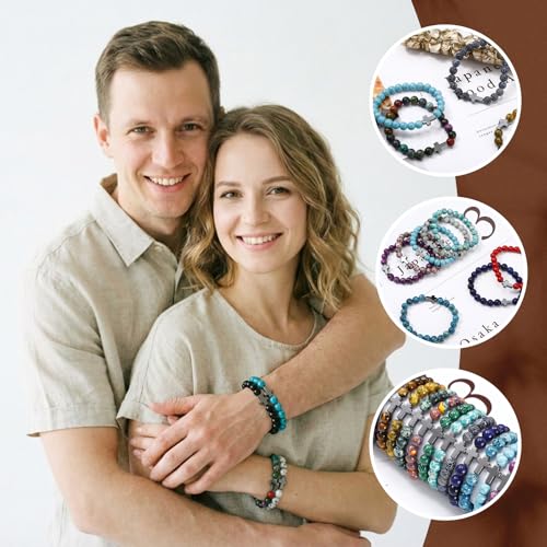 Huquary 24 Pcs Cross Beaded Bracelets, 8mm Christian Stone - color: multiple colors