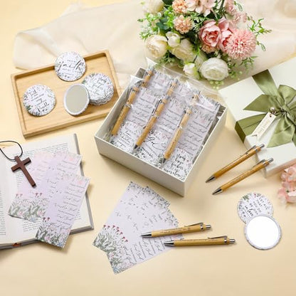 30 Sets Christian Gift Bulk for Women Bible Verse Pen Flower Mirror