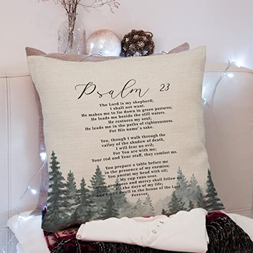 KongMoTree Bible Verse Throw Pillow Cover Cushion Case, Blessing Gift, Scripture Art, Scripture Sayings, Bible Quote, Psalm 23, Church Gifts, Sofa Bed Living Room Porch Decoration, 18x18 Inch(GMS713) - color: Psalm 23