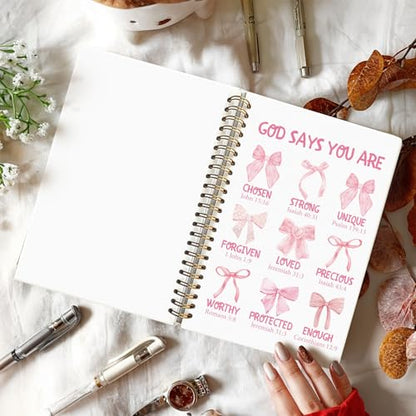 Bible Journal for Women Coquette Bows Cute Study Supplies Pink - color: God Says You Are