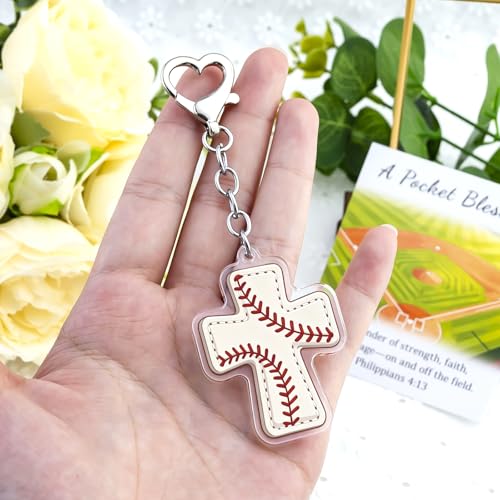 Pocket Blessing Cross Keychain for Boys Acrylic Soccer Baseball Keychain Christian Faith Gift for Teen Athletes - color: Baseball