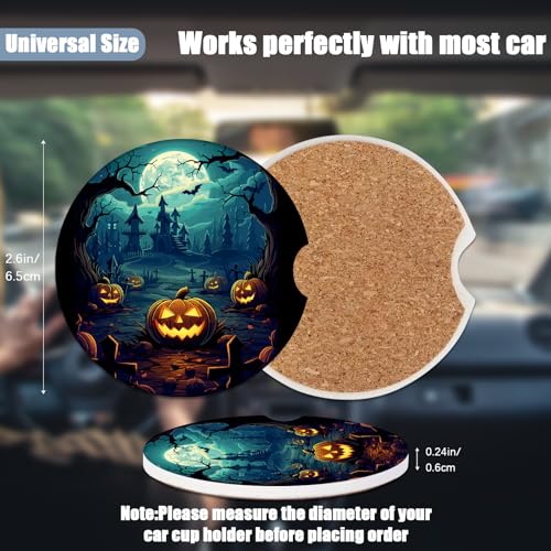 Cup Holders Car Coasters - Halloween Night Pumpkins Absorbent Ceramic Coaster, Drink Cup Holder Coasters, Auto Accessories for Women & Men, Pack of 2 - color: Halloween Night