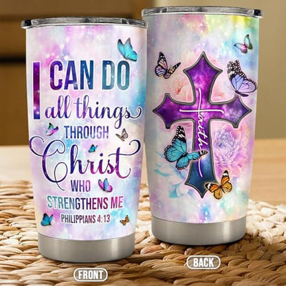 Christian Tumbler 20oz Stainless Steel Insulated Travel Mug Cup for Women Girls Inspiration Bible Verse Religious Gifts for Birthday Christmas - color: Christian