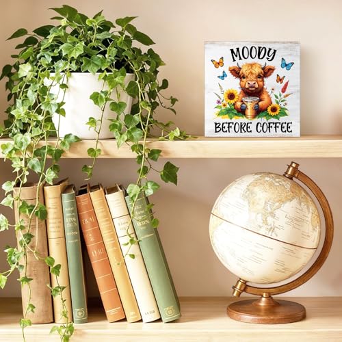Moody Before Coffee Western Country Wood Block Plaque Box Sign - color: brown036