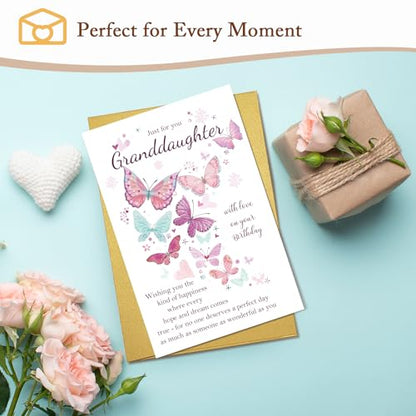 Qiliji Happy Birthday Card for Granddaughter, Granddaughter Birthday Card from Grandpa Grandma, Bday Cards Gifts for Granddaughters from Grandparents - color: Granddaughter Birthday