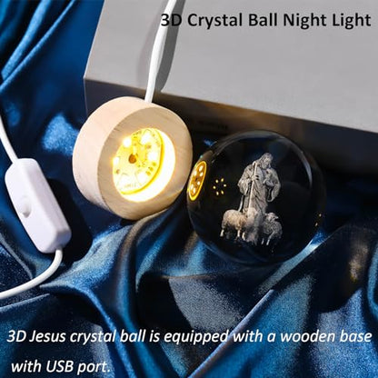 Arikyrist 3D Crystal Jesus Figurine Statue Night Light, Laser Engraved Crystal Christian Catholic Religious Easter Gift with Wooden Base - color: 3d Jesus#3