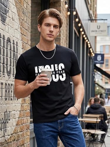 Christian Shirts Men Jesus Faith Over Fear Tshirt Inspirational Bible Tees - color: Black-jesus, size: Medium