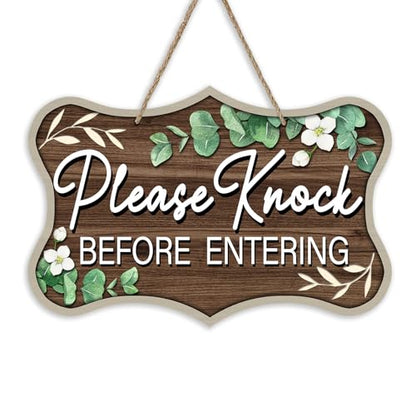Please Knock Before Entering Front Door Sign, Eucalyptus Leaves - color: Please Knock