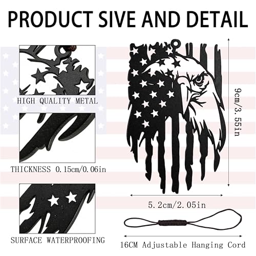 American Eagle Hanging Ornament with American Flag, Matte Black Metal Car Rearview Mirror Decoration, Patriotic Home and Office Decor, Eagles Metal Art for Car, Home, and Office - color: American Eagle
