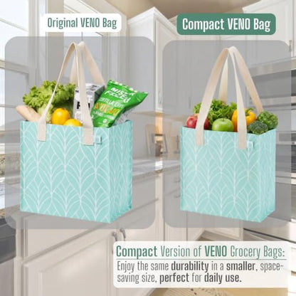 VENO 2/4 Pack Compact Reusable Grocery Shopping Bags with Hard Bottom - color: Evergreen - 4 Pack